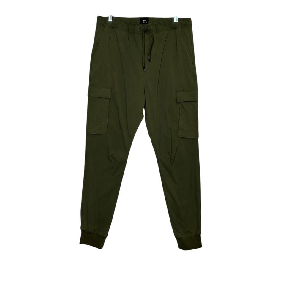 H&M green pull on casual cargo pants size Medium